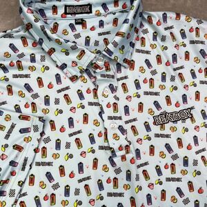 Beatbox Polo Shirt Mens 2XL‎ Light Blue Fruit Beverage Print Stretch Performance